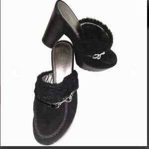 Coach Idyle Shearling &‎ Suede Black Heeled Clog/mules black 5 1/2